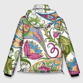 Мужская зимняя куртка 3D с принтом Fashionable floral Oriental pattern   Summer 2025 в Кировске, верх — 100% полиэстер; подкладка — 100% полиэстер; утеплитель — 100% полиэстер | длина ниже бедра, свободный силуэт Оверсайз. Есть воротник-стойка, отстегивающийся капюшон и ветрозащитная планка. 

Боковые карманы с листочкой на кнопках и внутренний карман на молнии. | Тематика изображения на принте: color | fashion | flowers | ornament | pattern | summer | лето | мода | узор | цвет | цветы