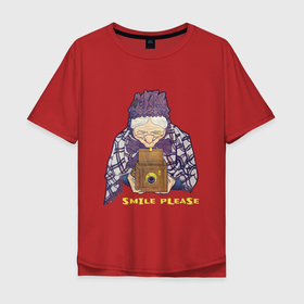 Мужская футболка хлопок Oversize с принтом Бабушка фотограф в Белгороде, 100% хлопок | свободный крой, круглый ворот, “спинка” длиннее передней части | бабушка | мило | прикол | фото | фотограф | шутка