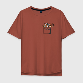 Мужская футболка хлопок Oversize с принтом КАРМАННЫЕ ТИГРЫ , 100% хлопок | свободный крой, круглый ворот, “спинка” длиннее передней части | звери | карман | рисунок | тигры | три тигрёнка