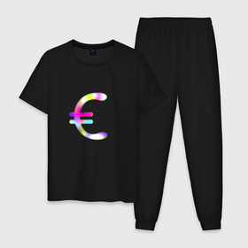 Мужская пижама хлопок с принтом Европейское евро в Кировске, 100% хлопок | брюки и футболка прямого кроя, без карманов, на брюках мягкая резинка на поясе и по низу штанин
 | currency | euro | валюта | деньги | евро | европейская валюта | монеты | символ | символ евро