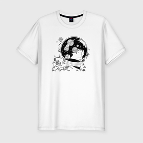 Мужская футболка хлопок Slim с принтом Космонавт в космосе  Эстетика в Кировске, 92% хлопок, 8% лайкра | приталенный силуэт, круглый вырез ворота, длина до линии бедра, короткий рукав | арт | космонавт | космос | принт | эстетика