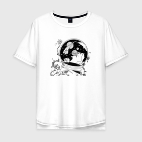 Мужская футболка хлопок Oversize с принтом Космонавт в космосе  Эстетика , 100% хлопок | свободный крой, круглый ворот, “спинка” длиннее передней части | Тематика изображения на принте: арт | космонавт | космос | принт | эстетика