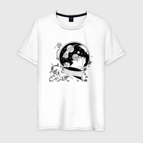 Мужская футболка хлопок с принтом Космонавт в космосе  Эстетика в Кировске, 100% хлопок | прямой крой, круглый вырез горловины, длина до линии бедер, слегка спущенное плечо. | арт | космонавт | космос | принт | эстетика