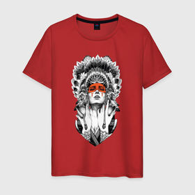 Мужская футболка хлопок с принтом Индеец арт  девушка в Санкт-Петербурге, 100% хлопок | прямой крой, круглый вырез горловины, длина до линии бедер, слегка спущенное плечо. | арт | девушка | дикийзапад | индеец | принт