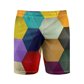 Мужские шорты спортивные с принтом Цветные соты в Петрозаводске,  |  | арт | вектор | векторный рисунок | геометрические фигуры | геометрия | рисунок | соты