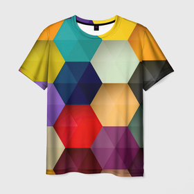 Мужская футболка 3D с принтом Цветные соты в Тюмени, 100% полиэфир | прямой крой, круглый вырез горловины, длина до линии бедер | арт | вектор | векторный рисунок | геометрические фигуры | геометрия | рисунок | соты