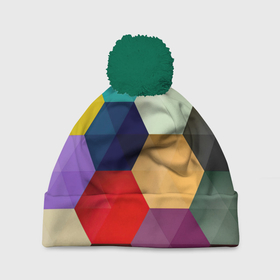 Шапка 3D c помпоном с принтом Цветные соты в Кировске, 100% полиэстер | универсальный размер, печать по всей поверхности изделия | арт | вектор | векторный рисунок | геометрические фигуры | геометрия | рисунок | соты