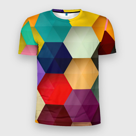 Мужская футболка 3D Slim с принтом Цветные соты , 100% полиэстер с улучшенными характеристиками | приталенный силуэт, круглая горловина, широкие плечи, сужается к линии бедра | арт | вектор | векторный рисунок | геометрические фигуры | геометрия | рисунок | соты