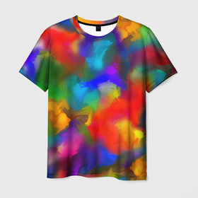 Мужская футболка 3D с принтом Палитра художника в Тюмени, 100% полиэфир | прямой крой, круглый вырез горловины, длина до линии бедер | взрыв красок | краски | многоцветие | палитра | радуга | разноцветная палитра