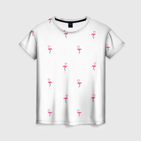Женская футболка 3D с принтом Фламинго на белом фоне в Кировске, 100% полиэфир ( синтетическое хлопкоподобное полотно) | прямой крой, круглый вырез горловины, длина до линии бедер | Тематика изображения на принте: 