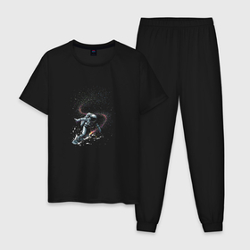 Мужская пижама хлопок с принтом Космический Сноубординг в Екатеринбурге, 100% хлопок | брюки и футболка прямого кроя, без карманов, на брюках мягкая резинка на поясе и по низу штанин
 | astronaut | звезды | космонавт | космос | сноуборд