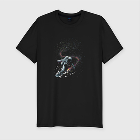 Мужская футболка хлопок Slim с принтом Космический Сноубординг в Тюмени, 92% хлопок, 8% лайкра | приталенный силуэт, круглый вырез ворота, длина до линии бедра, короткий рукав | astronaut | звезды | космонавт | космос | сноуборд