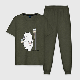 Мужская пижама хлопок с принтом Boba bear в Новосибирске, 100% хлопок | брюки и футболка прямого кроя, без карманов, на брюках мягкая резинка на поясе и по низу штанин
 | bear | boba bear | лимонад | медведь боба | медвежонок | молоко | напитки | шоколад