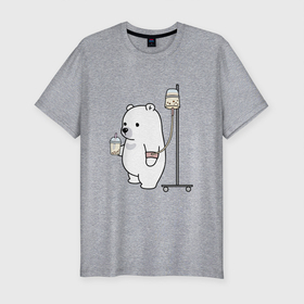 Мужская футболка хлопок Slim с принтом Boba bear в Екатеринбурге, 92% хлопок, 8% лайкра | приталенный силуэт, круглый вырез ворота, длина до линии бедра, короткий рукав | bear | boba bear | лимонад | медведь боба | медвежонок | молоко | напитки | шоколад