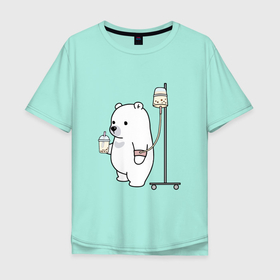 Мужская футболка хлопок Oversize с принтом Boba bear в Екатеринбурге, 100% хлопок | свободный крой, круглый ворот, “спинка” длиннее передней части | bear | boba bear | лимонад | медведь боба | медвежонок | молоко | напитки | шоколад