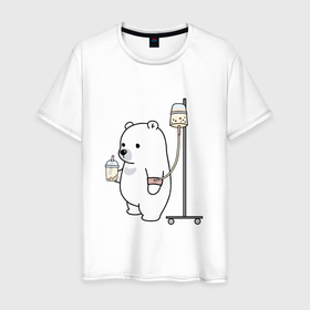Мужская футболка хлопок с принтом Boba bear в Курске, 100% хлопок | прямой крой, круглый вырез горловины, длина до линии бедер, слегка спущенное плечо. | bear | boba bear | лимонад | медведь боба | медвежонок | молоко | напитки | шоколад