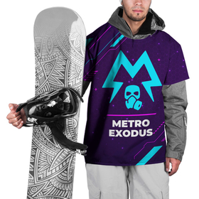 Накидка на куртку 3D с принтом Символ Metro Exodus в неоновых цветах на темном фоне в Екатеринбурге, 100% полиэстер |  | exodus | logo | metro | metro exodus | neon | игра | игры | лого | логотип | метро | неон | огонь | пламя | символ | эксодус