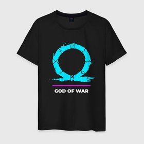 Мужская футболка хлопок с принтом Символ God of War в неоновых цветах в Белгороде, 100% хлопок | прямой крой, круглый вырез горловины, длина до линии бедер, слегка спущенное плечо. | god | god of war | logo | neon | war | бог | вар | войны | год | игра | игры | лого | логотип | неон | символ