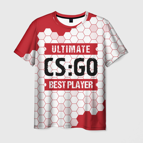 Мужская футболка 3D с принтом CS:GO: красные таблички Best Player и Ultimate в Новосибирске, 100% полиэфир | прямой крой, круглый вырез горловины, длина до линии бедер | counter | cs:go | csgo | logo | strike | ultimate | игра | игры | контрт | ксго | лого | логотип | символ | соты | страйк