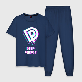 Мужская пижама хлопок с принтом Deep Purple Glitch Rock в Кировске, 100% хлопок | брюки и футболка прямого кроя, без карманов, на брюках мягкая резинка на поясе и по низу штанин
 | band | deep | deep purple | glitch | metal | purple | rock | глитч | группа | дип | метал | перпл | рок | хард