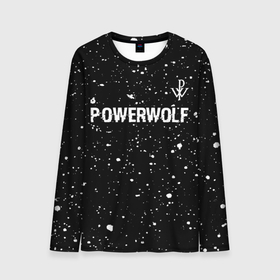 Мужской лонгслив 3D с принтом Powerwolf Glitch на темном фоне в Екатеринбурге, 100% полиэстер | длинные рукава, круглый вырез горловины, полуприлегающий силуэт | band | glitch | metal | paint | powerwolf | rock | брызги | группа | краска | метал | павервульф | рок | хард