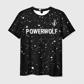 Мужская футболка 3D с принтом Powerwolf Glitch на темном фоне в Новосибирске, 100% полиэфир | прямой крой, круглый вырез горловины, длина до линии бедер | band | glitch | metal | paint | powerwolf | rock | брызги | группа | краска | метал | павервульф | рок | хард