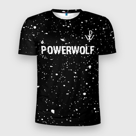 Мужская футболка 3D Slim с принтом Powerwolf Glitch на темном фоне в Белгороде, 100% полиэстер с улучшенными характеристиками | приталенный силуэт, круглая горловина, широкие плечи, сужается к линии бедра | band | glitch | metal | paint | powerwolf | rock | брызги | группа | краска | метал | павервульф | рок | хард