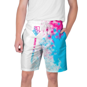 Мужские шорты 3D с принтом System of a Down Neon Gradient в Екатеринбурге,  полиэстер 100% | прямой крой, два кармана без застежек по бокам. Мягкая трикотажная резинка на поясе, внутри которой широкие завязки. Длина чуть выше колен | 