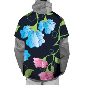 Накидка на куртку 3D с принтом Яркие удивительные цветы в летней ночи в Тюмени, 100% полиэстер |  | color | composition | fashion | flowers | leaves | neon | night | summer | композиция | лето | листья | мода | неон | ночь | цвет | цветы