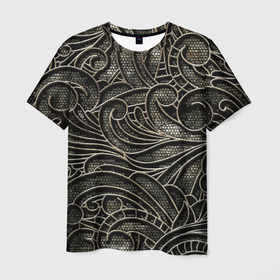 Мужская футболка 3D с принтом Брутальный металлический орнамент в Кировске, 100% полиэфир | прямой крой, круглый вырез горловины, длина до линии бедер | fashion | grid | metal | ornament | pattern | металл | мода | орнамент | решётка | узор