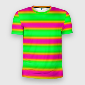 Мужская футболка 3D Slim с принтом Зелено малиновые мягкие размытые полосы в Тюмени, 100% полиэстер с улучшенными характеристиками | приталенный силуэт, круглая горловина, широкие плечи, сужается к линии бедра | crimson | green | striped pattern | горизонтальные полосы | зеленый | малиновый | полосатый узор