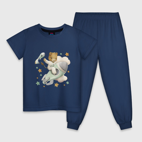 Детская пижама хлопок с принтом Львенок на ракете в Курске, 100% хлопок |  брюки и футболка прямого кроя, без карманов, на брюках мягкая резинка на поясе и по низу штанин
 | Тематика изображения на принте: unique | для мальчиков | звезды | лев | львенок | облако | ракета