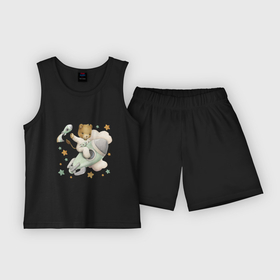 Детская пижама с шортами хлопок с принтом Львенок на ракете в Курске,  |  | unique | для мальчиков | звезды | лев | львенок | облако | ракета