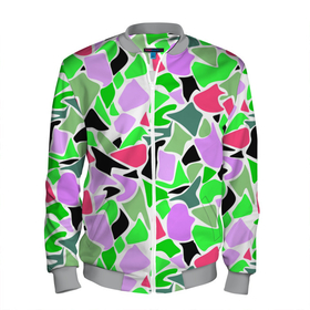 Мужской бомбер 3D с принтом Abstract pattern green pink spots в Петрозаводске, 100% полиэстер | застегивается на молнию, по бокам два кармана без застежек, по низу бомбера и на воротнике - эластичная резинка | Тематика изображения на принте: abstract pattern | pattern | spots | абстрактный узор | зеленый | пятна | розовый