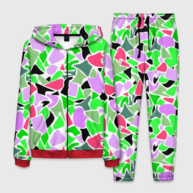 Мужской костюм 3D с принтом Abstract pattern green pink spots в Санкт-Петербурге, 100% полиэстер | Манжеты и пояс оформлены тканевой резинкой, двухслойный капюшон со шнурком для регулировки, карманы спереди | abstract pattern | pattern | spots | абстрактный узор | зеленый | пятна | розовый