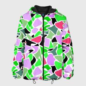 Мужская куртка 3D с принтом Abstract pattern green pink spots в Санкт-Петербурге, ткань верха — 100% полиэстер, подклад — флис | прямой крой, подол и капюшон оформлены резинкой с фиксаторами, два кармана без застежек по бокам, один большой потайной карман на груди. Карман на груди застегивается на липучку | abstract pattern | pattern | spots | абстрактный узор | зеленый | пятна | розовый