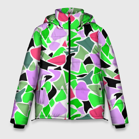 Мужская зимняя куртка 3D с принтом Abstract pattern green pink spots в Екатеринбурге, верх — 100% полиэстер; подкладка — 100% полиэстер; утеплитель — 100% полиэстер | длина ниже бедра, свободный силуэт Оверсайз. Есть воротник-стойка, отстегивающийся капюшон и ветрозащитная планка. 

Боковые карманы с листочкой на кнопках и внутренний карман на молнии. | abstract pattern | pattern | spots | абстрактный узор | зеленый | пятна | розовый