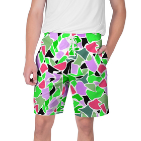 Мужские шорты 3D с принтом Abstract pattern green pink spots в Санкт-Петербурге,  полиэстер 100% | прямой крой, два кармана без застежек по бокам. Мягкая трикотажная резинка на поясе, внутри которой широкие завязки. Длина чуть выше колен | abstract pattern | pattern | spots | абстрактный узор | зеленый | пятна | розовый