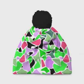 Шапка 3D c помпоном с принтом Abstract pattern green pink spots в Санкт-Петербурге, 100% полиэстер | универсальный размер, печать по всей поверхности изделия | abstract pattern | pattern | spots | абстрактный узор | зеленый | пятна | розовый