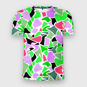 Мужская футболка 3D Slim с принтом Abstract pattern green pink spots в Санкт-Петербурге, 100% полиэстер с улучшенными характеристиками | приталенный силуэт, круглая горловина, широкие плечи, сужается к линии бедра | Тематика изображения на принте: abstract pattern | pattern | spots | абстрактный узор | зеленый | пятна | розовый