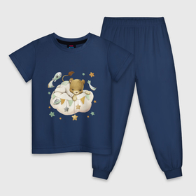 Детская пижама хлопок с принтом Львенок лежит на облачке в Петрозаводске, 100% хлопок |  брюки и футболка прямого кроя, без карманов, на брюках мягкая резинка на поясе и по низу штанин
 | unique | для мальчиков | звезды | лев | львенок | облако | ракета