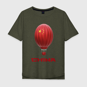 Мужская футболка хлопок Oversize с принтом 3d aerostat China в Санкт-Петербурге, 100% хлопок | свободный крой, круглый ворот, “спинка” длиннее передней части | 3d | 3d aerostat | aerostat flag china | china flag | hot air ballon