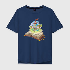 Мужская футболка хлопок Oversize с принтом Книжный замок в Санкт-Петербурге, 100% хлопок | свободный крой, круглый ворот, “спинка” длиннее передней части | Тематика изображения на принте: замок | книга | остров | рисунок | фантастика