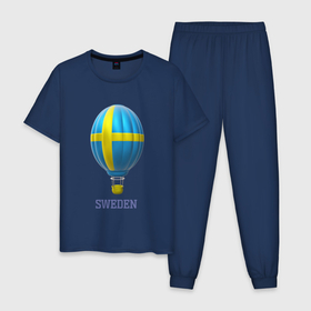 Мужская пижама хлопок с принтом 3d aerostat Sweden flag в Курске, 100% хлопок | брюки и футболка прямого кроя, без карманов, на брюках мягкая резинка на поясе и по низу штанин
 | 3d | 3d aerostat | aerostat | air ballon | ballon | hot air ballon | sweden | sweden flag