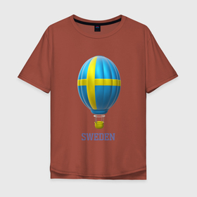 Мужская футболка хлопок Oversize с принтом 3d aerostat Sweden flag в Новосибирске, 100% хлопок | свободный крой, круглый ворот, “спинка” длиннее передней части | 3d | 3d aerostat | aerostat | air ballon | ballon | hot air ballon | sweden | sweden flag