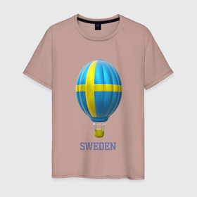 Мужская футболка хлопок с принтом 3d aerostat Sweden flag в Санкт-Петербурге, 100% хлопок | прямой крой, круглый вырез горловины, длина до линии бедер, слегка спущенное плечо. | 3d | 3d aerostat | aerostat | air ballon | ballon | hot air ballon | sweden | sweden flag