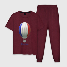 Мужская пижама хлопок с принтом 3d aerostat French flag в Курске, 100% хлопок | брюки и футболка прямого кроя, без карманов, на брюках мягкая резинка на поясе и по низу штанин
 | 3d | 3d aerostat | aerostat french flag | air ballon | ballon | france | french flag | hot air ballon