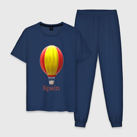 Мужская пижама хлопок с принтом 3d aerostat Spanish flag в Екатеринбурге, 100% хлопок | брюки и футболка прямого кроя, без карманов, на брюках мягкая резинка на поясе и по низу штанин
 | Тематика изображения на принте: 3d aerostat | 3d aerostat spanish flag | air ballon | ballon | hot air ballon | spain | spanish flag