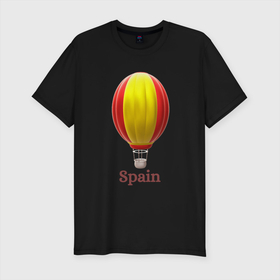Мужская футболка хлопок Slim с принтом 3d aerostat Spanish flag в Екатеринбурге, 92% хлопок, 8% лайкра | приталенный силуэт, круглый вырез ворота, длина до линии бедра, короткий рукав | 3d aerostat | 3d aerostat spanish flag | air ballon | ballon | hot air ballon | spain | spanish flag