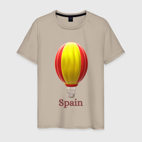 Мужская футболка хлопок с принтом 3d aerostat Spanish flag в Екатеринбурге, 100% хлопок | прямой крой, круглый вырез горловины, длина до линии бедер, слегка спущенное плечо. | Тематика изображения на принте: 3d aerostat | 3d aerostat spanish flag | air ballon | ballon | hot air ballon | spain | spanish flag